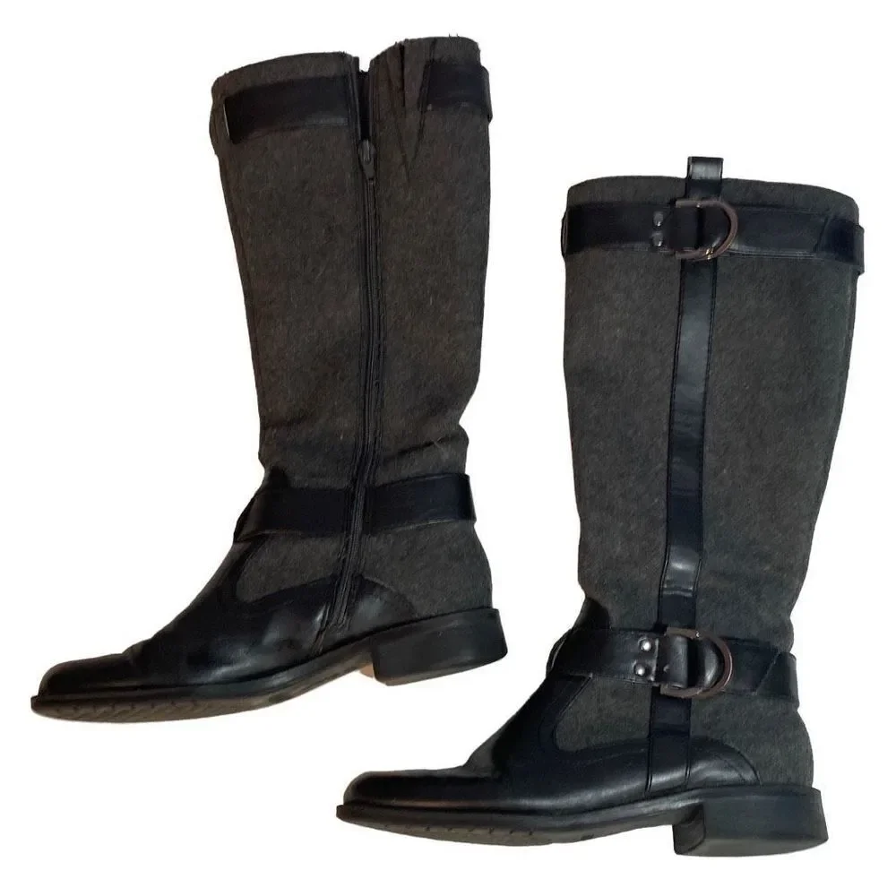 Aerosoles Ride Line Boots Size 6 1/2 Gray Wool Like Fabric Equestrian Paddock